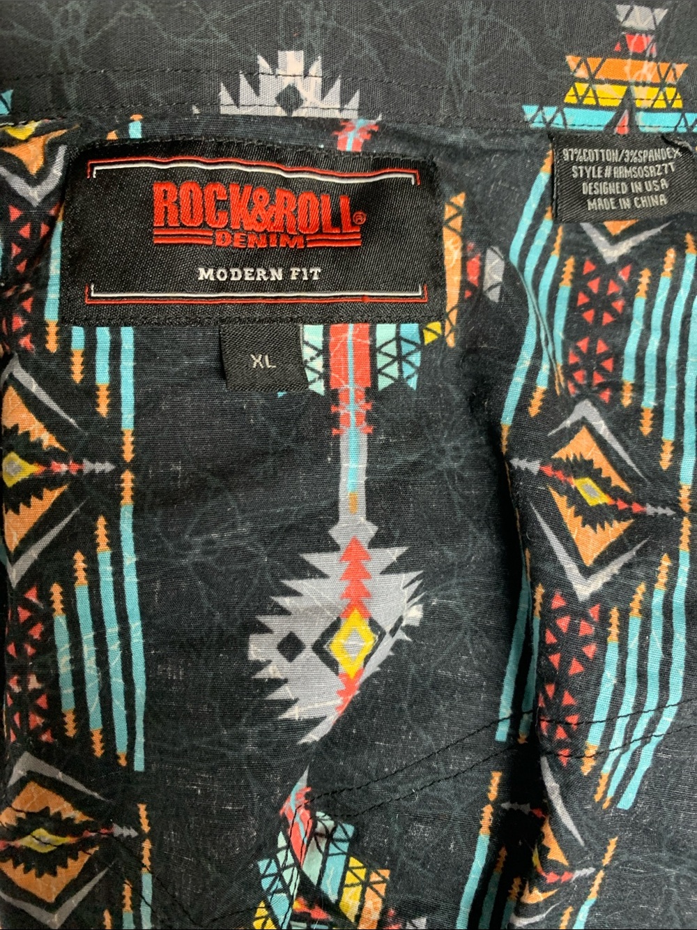 Rock & Roll Denim Aztec Rodeo Snap Black Shirt Size XL - Picture 2 of 5